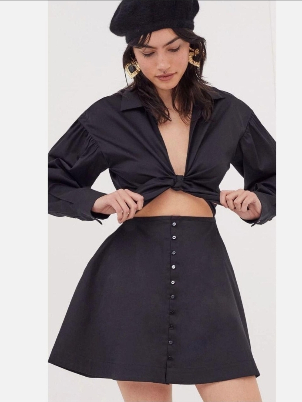 For Love and Lemons Jocelyn Black Mini Dress Long Sleeves Cut out Tie Front XS